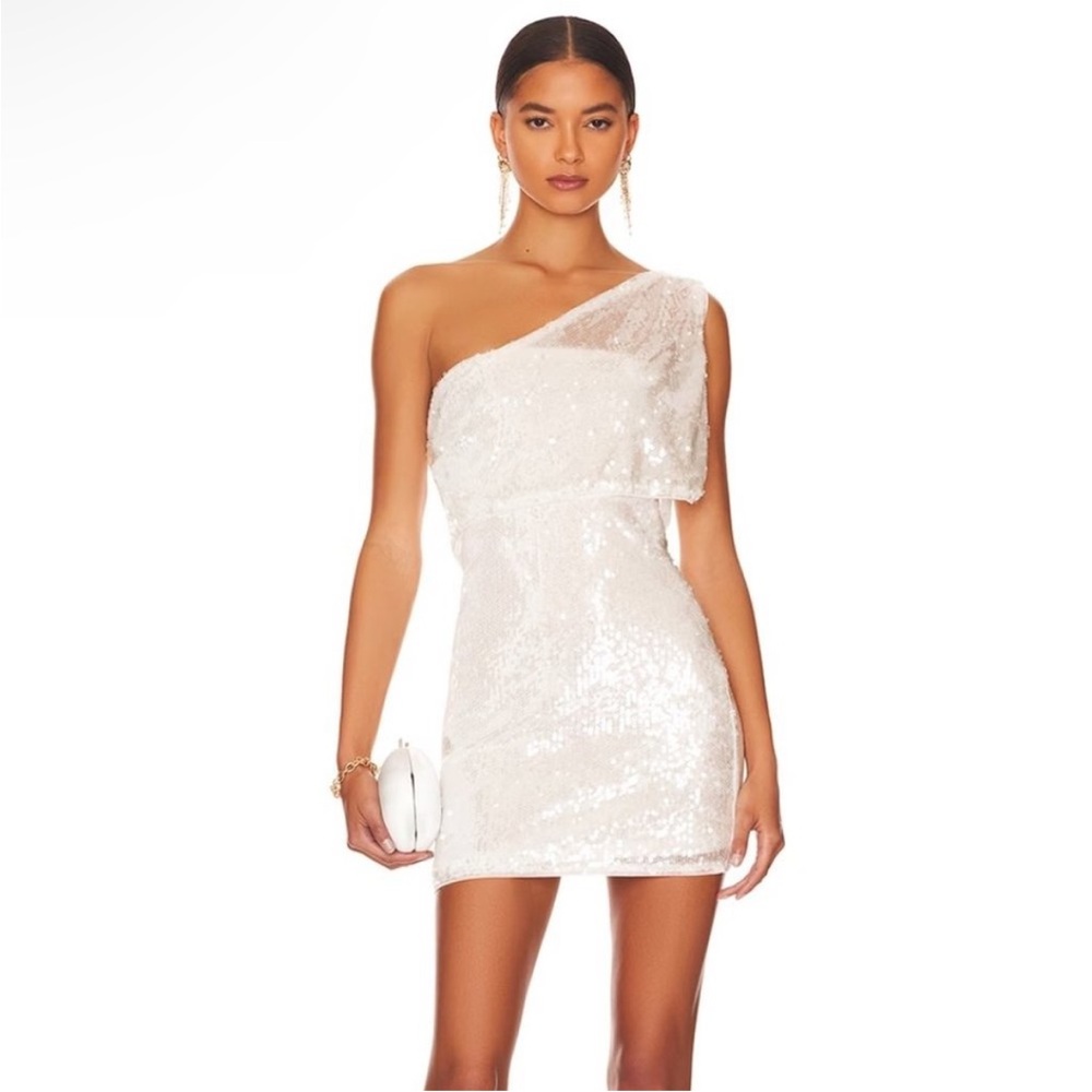 Superdown White Sequin One-Shoulder Mini Dress - image 3